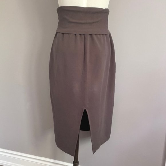 James Perse Brown Cotton Stretch Knit Fold Waistband Pull-on Midi Skirt  - 2/M - Picture 7 of 10